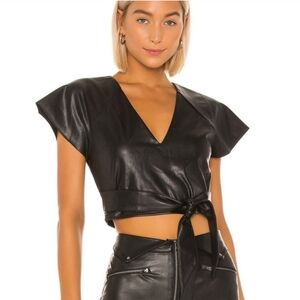 NBD Stay Fierce Faux Leather Top In Black Size Small